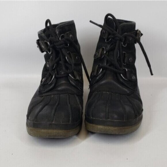 Ugg Cecile Leather Waterproof Ankle Boot Lace Up Black - Picture 3 of 14